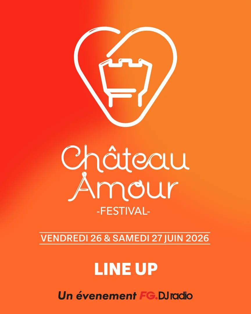Line-up card: the mark and the wordmark in white on the red to orange gradient, with the dates, Friday 26 and Saturday 27 June 2026
