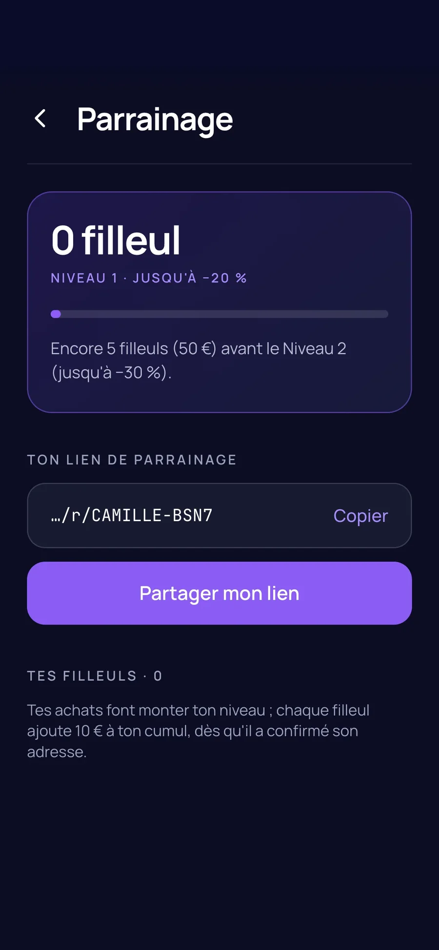 Referral: invite friends, climb a level